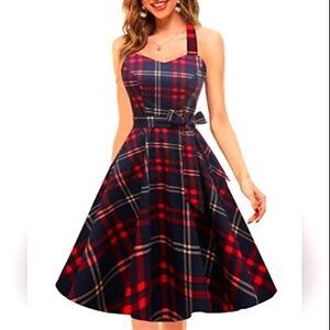 Topdress Women's Vintage Polka Audrey Dress 1950's Halter Retro Cocktail Dress